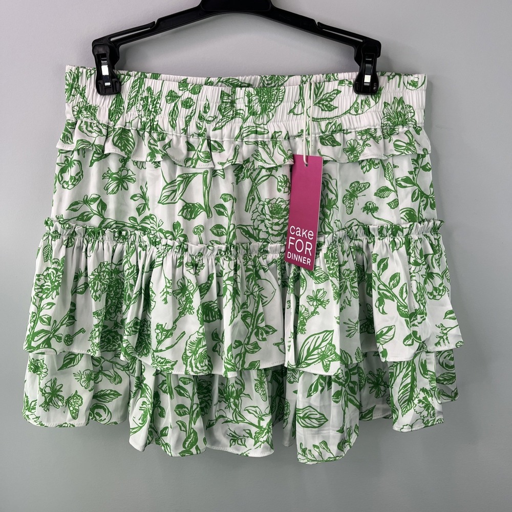 Cake For Dinner Womens Large Willow Floral Satin Layered Ruffled Mini Skirt NWT